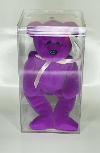 Ty Beanie Baby Teddy Magenta 4056 1993 2nd / 1st Gen Tags With Case Rare
