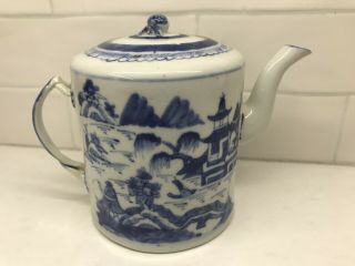Antique Vintage Blue & White Porcelain Asian Japanese Teapot