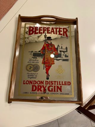 Rare Vintage Beefeater London Distilled Dry Gin Mirrored Wooden Serving Tray