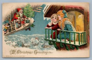 Santa On Airplane Christmas Antique 1913 Postcard By John Winsch