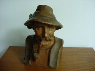 Antique Art Wood Carving Sculpture Of An Old Man