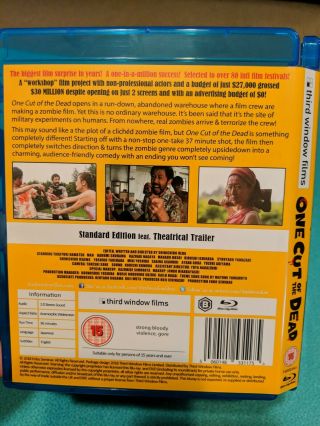 One Cut Of The Dead (Blu - ray,  2019) Region B RARE ZOMBIE HORROR 3