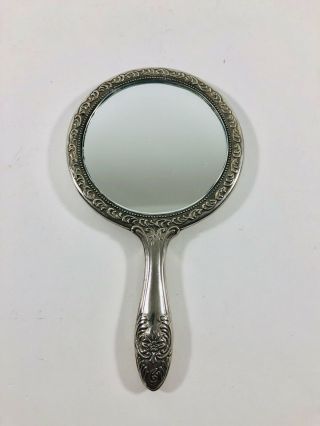 Vintage Small Hand Held Vanity Mirror Silver Plated Victorian Style 6” Long