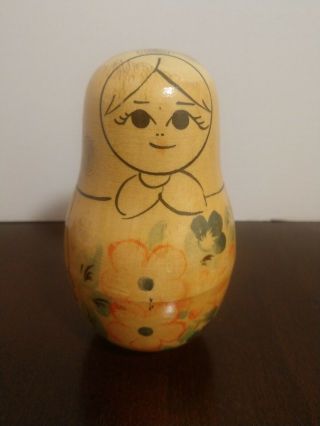 Vintage Russian Matryoshka Nesting Roly Poly Musical Bell Doll Hand Painted Wood