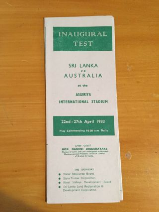 1983 Sri Lanka V Australia Inaugural Test Scorecard Ay Asgiriya Int Stadium Rare