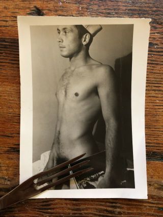 Vtg B&w Unknown Studio/model Gay Nude Male Sailor Posing Strap Era Xclnt 5x8