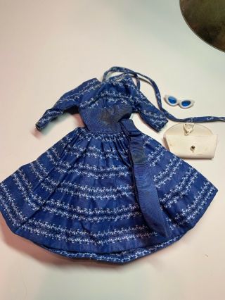 Vintage Barbie 978 “let’s Dance” W/ Purse And Glasses 1960 - 62 Blue White Dress