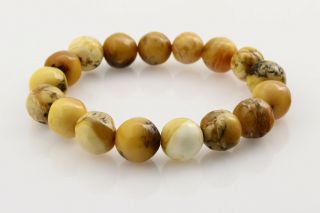 Vintage Antique Egg Yolk Beads Baltic Amber Stretch Bracelet 16.  3g B150701 - 7