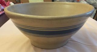 Antique Blue Striped Serving Or Mixing Bowl - No Markings,