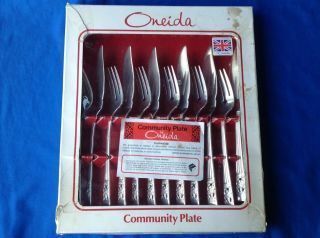 Boxed Set Of 6 Pairs Oneida Community Plate Hampton Court Pattern Fisheaters