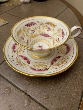 Grosvenor Fine Bone China Teacup And Saucer W/flowers - Pink & Gold Accents
