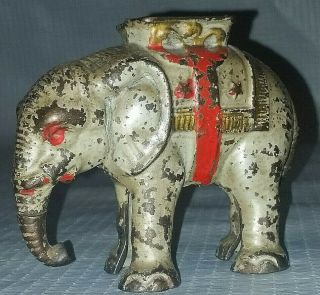 All Antique Cast Iron Elephant Still Bank With Howdah,  Hard To Find
