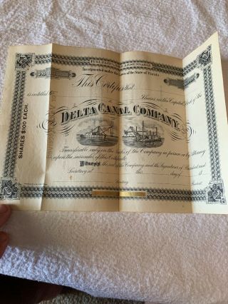 Antique Delta Canal Company Blank Stock Shares Paper Boats Ships Florida