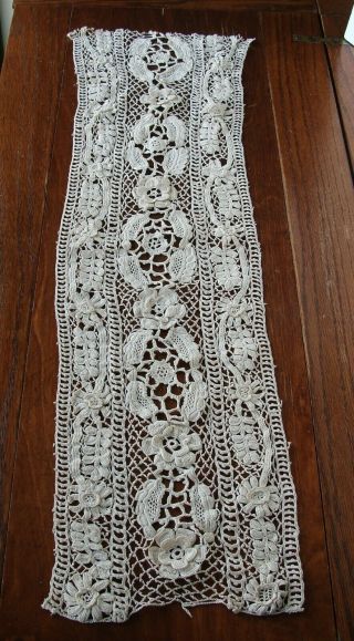 Antique Hand Made Irish Crochet Lace Dress Bodice Panel Trim Fabric Piece 26.  5 " L