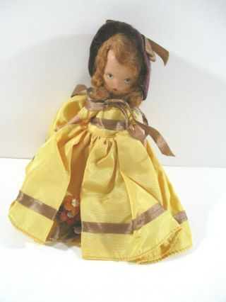 Nancy Ann Storybook Vintage Doll 5 3/4 " Tall Bisque Gold Dress/hat Rare Cutie