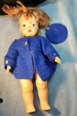 Antique Terri Lee Doll Patent Pending 16 " W/ Red Auburn Hair Blue Knit Jacket