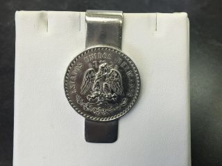 Antique Signed Sterling Silver Mexican 50 Centavos Silver Coin Money Clip 1940 