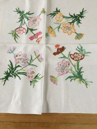 Vintage Tablecloth Hand Embroidered Flowers And Butterflies 89 X 89 Cm