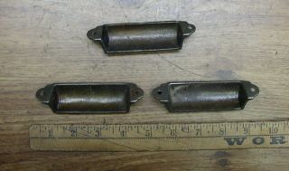 3 Antique Cast Iron Bin Pulls,  4 - 1/4 