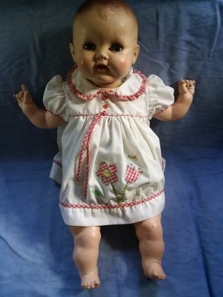 Vintage Antique 24 Inch Molded Hard Plastic Doll Sleep Eyes Teeth