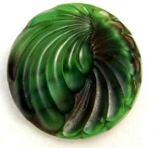 Antique Vtg Button Green Satin Glass Looks Like A Bird Wing Gorgeous 22m