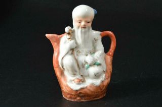 T8312: Chinese Pottery Colored Porcelain Person Pattern Teapot Kyusu Sencha