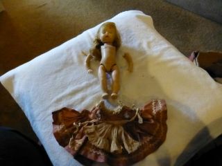 Vintage 7 - 1/2 " Hard Plastic Walker Doll - Unmarked,  One Dress - Needs Re - Stringing