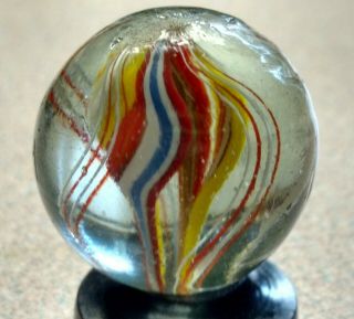 Antique German Handmade Marble - Divided Core Swirl - Multicolor Ribbons,  13/16 ",  Nm,