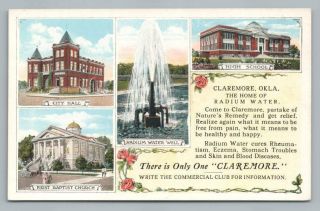 Claremore Oklahoma " Radium Ater Cures Disease " Antique Medical Quack 1920s