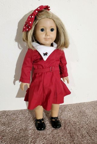 American Girl Doll Kit Kitredge Holiday Red Dress W/scottie Dog Pin Shoes & Bow