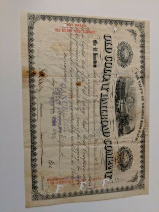 Antique 1897 Old Colony Railroad Company Stock Certificate,