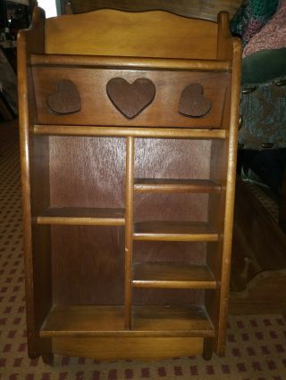 Vintage Large Wooden Wall Shadowbox Display Shelf W/ Heart Cut Out,  23 X 11 1/2