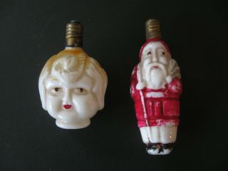 2 Vintage Antique Figural Christmas Tree Light Bulbs Santa & Girl