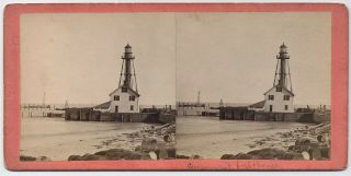 S.  M.  Fassett: Light House Entrance Chicago Illinois Rare Stereoview 1860s Sv