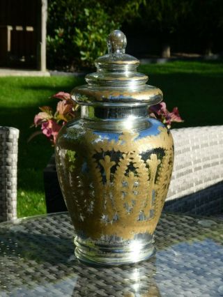 Large Lidded Mirror Mercury Glass Apothecary Vase Canister Container