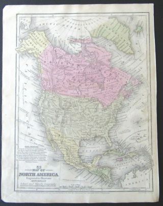 1852 Hand - Colored Mitchell Map Of North America/british America/russian America