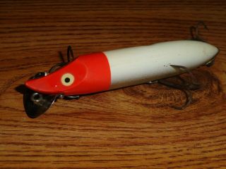 Vintage Fishing Lure Heddon 9750 Plastic Vamp Spook Red Head White Circa 1950 B