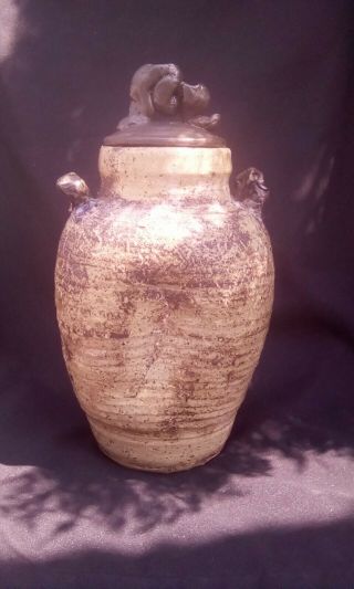 Vintage Antique Chinese Asian Ceramic Pottery Double Handled Urn W/lid