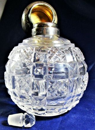 Antique Perfume Bottle Edwardian Glass Silver Top Jmc Scent Birmingham 1913