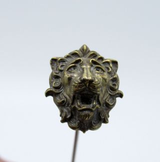 Antique Hatpin Blown Out Sterling Lion Face Hat Pin