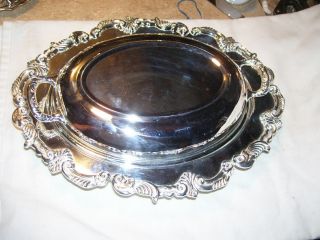 Antique Vintage Silverplate Silver On Copper Covered Vegetable Serving Bowl