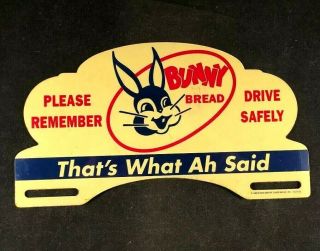 Vintage Bunny Bread License Plate Tag Topper Rare Old Advertising Sign 1950s