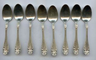 Northumbria Normandy Rose Sterling Silver Eight Mini Demitasse Spoons 3 7/8 "
