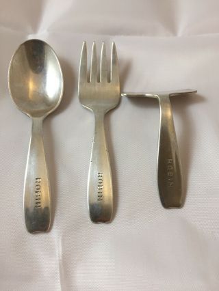 Tiffany & Co.  Sterling Silver 3 Piece Baby Set Cordis Pattern Spoon Fork Pusher
