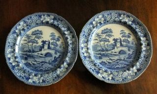 Antique Early 19thc Spode Blue & White Dinner Plates Tower Patten C1815