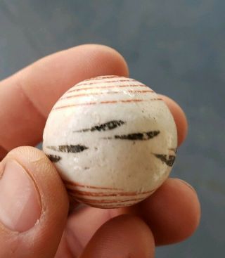 Antique 1.  25 " China Marble Black Red Design Near Old Early