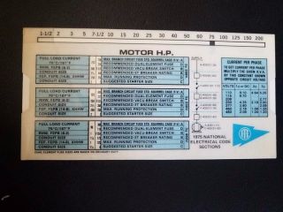 Rare 1975 National Electrical Code Selection Guide Slide Rule Chart