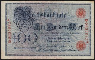 1908 100 Mark Germany Old Vintage Paper Money Banknote Currency Antique Red Xf