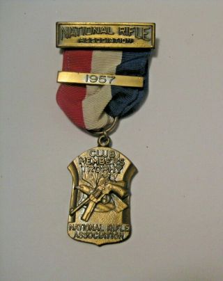 Rare Vintage 1957 National Rifle Assn.  Club Members Trophy Pistol Shooting Medal