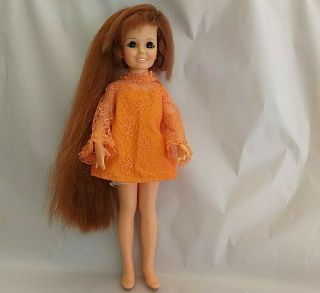 Vintage Ideal Crissy Doll Orange Lace Mini Dress Hair Grows 1969 Sleepy Eye 18 "